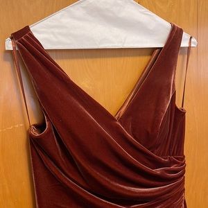 Revelry bridesmaid dress, velvet, terracotta